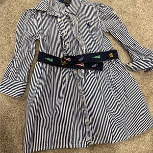 Polo Ralph Lauren Navy & White Striped Shirt Dress for Girls